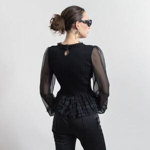 Blusa gótica con volantes y mangas transparentes Y2K, top negro talla S/M imagen 5