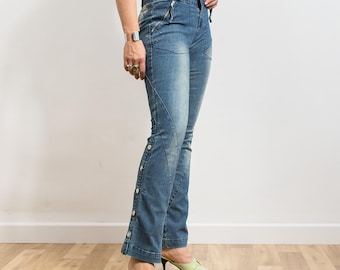 Vintage Y2K slanke bootcut-jeans met lage taille, jaren 2000-denim L