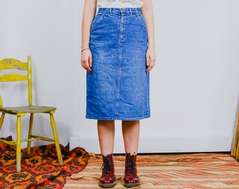 Vintage denim skirt 90s blue jeans pencil high waist jean M/L