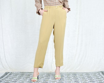 Beige pants W32 L27 vintage minimalist super high waisted trousers elegant XL