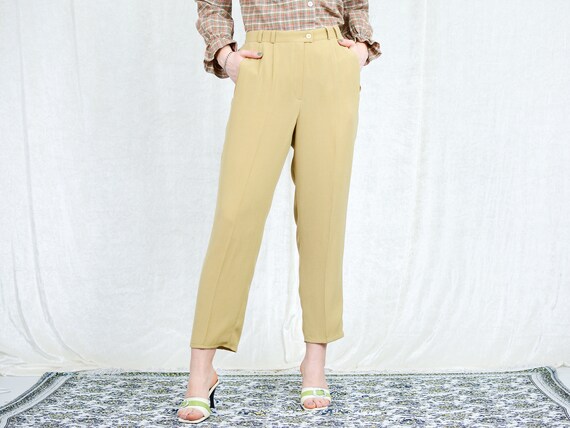 Beige Pants W32 L27 Vintage Minimalist Super High Waisted Trousers 