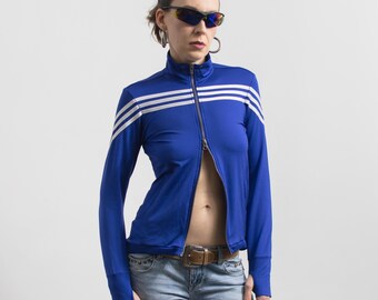 Adidas ClimaCool Track Jacket Blue Striped Zip S
