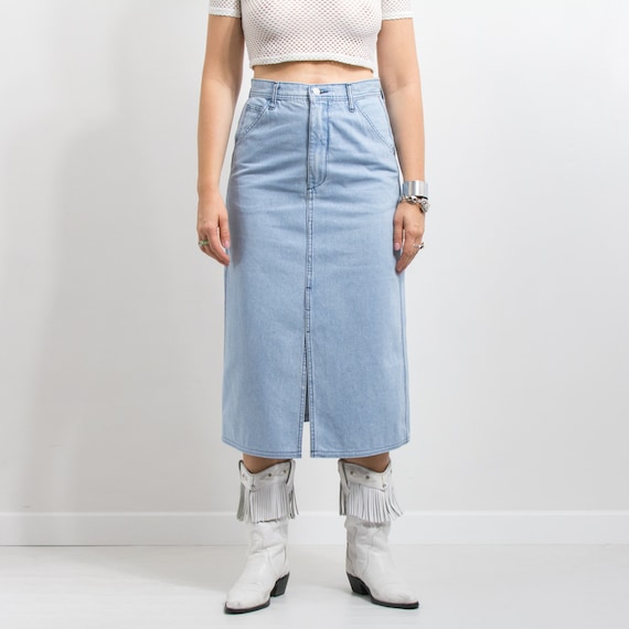 Vintage Denim Skirt Midi Cargo Jean Women Size L Etsy Canada