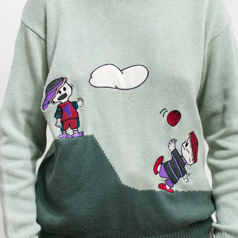 Funny sweater 90's Vintage jumper cotton women size M image 3
