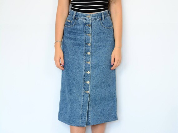 blue jean button down skirt