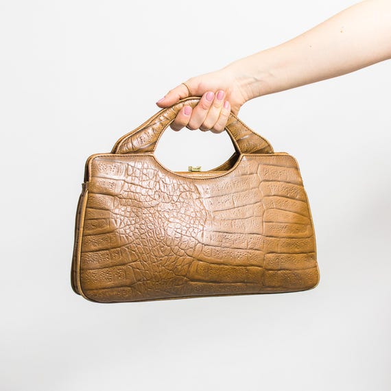 Vintage 80s Brown Leather Handbag Animal Pattern Retro - Etsy