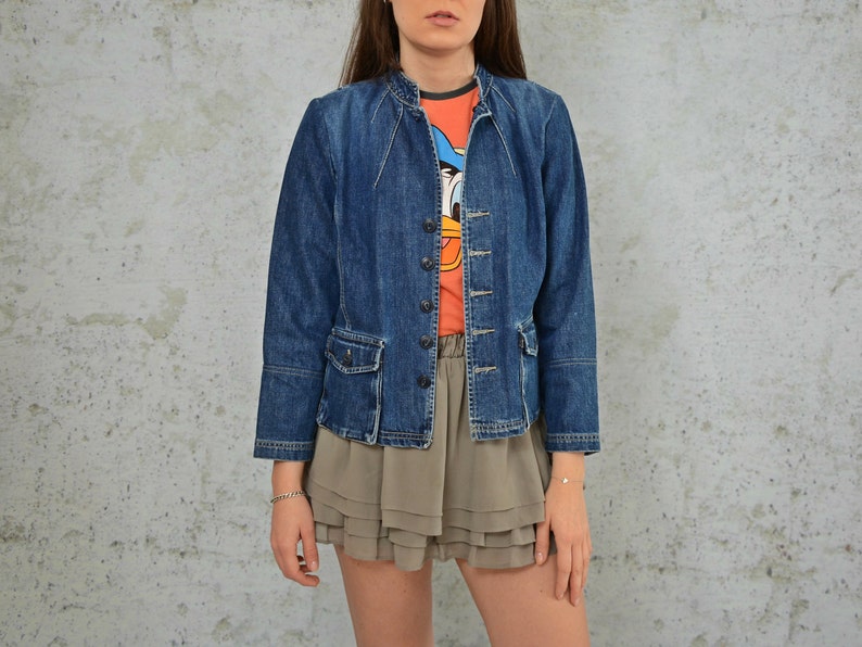 Tommy Hilfiger denim jacket vintage hipster coat Rocker jean button up women M Medium size image 4