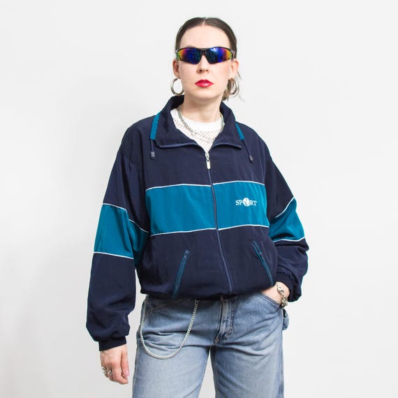 Vintage 90's Track Jacket Oversized Windbreaker Shell Women Size L