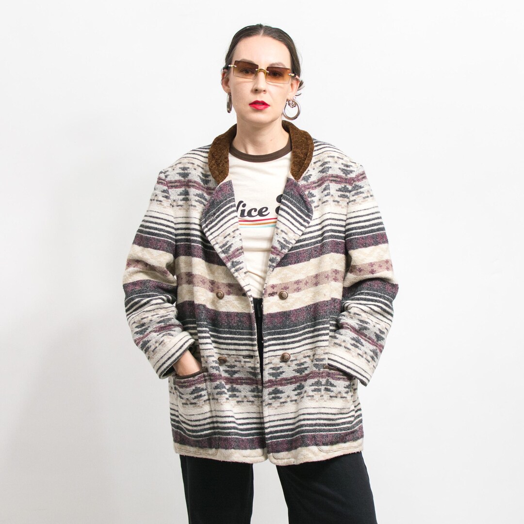 Vintage 90's Southwestern Style Jacket Aztec Blanket Women Size