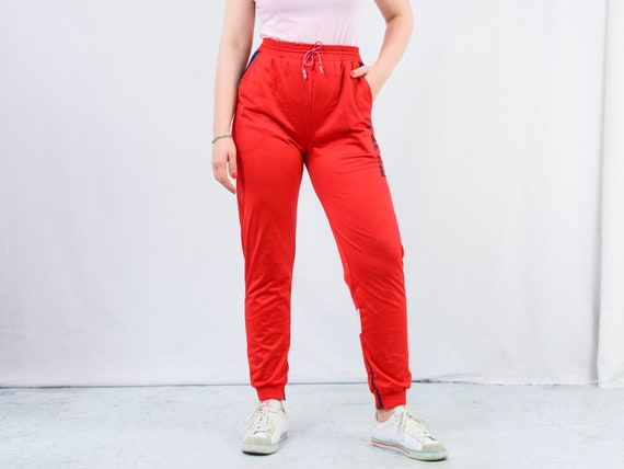 Red Track Pants 90s Vintage Sweatpants Old School Training Gym