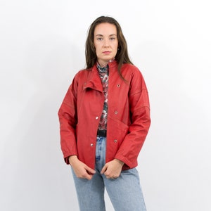 Red leather jacket vintage biker women size M image 9