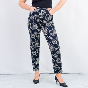 Printed jeans vintage y2k tapered leg mom pants stretchy high waist Large