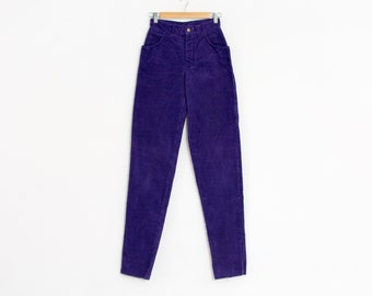 Extra long leg corduroy mom pants purple vintage high waist tapered leg women size W26 L36