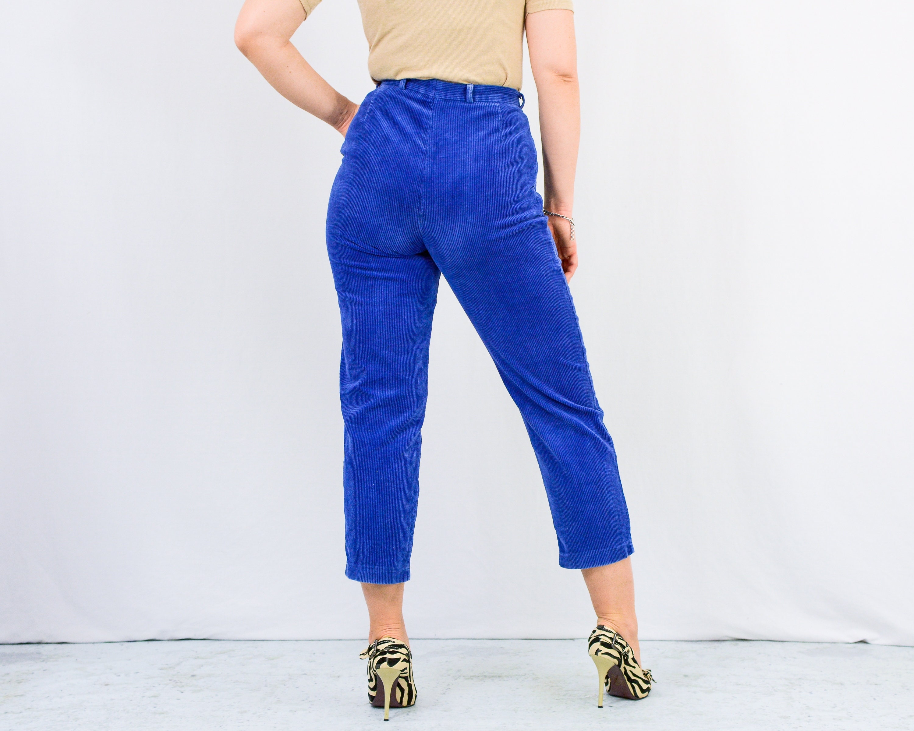 Blue Corduroy Pants Mom Vintage 80s 