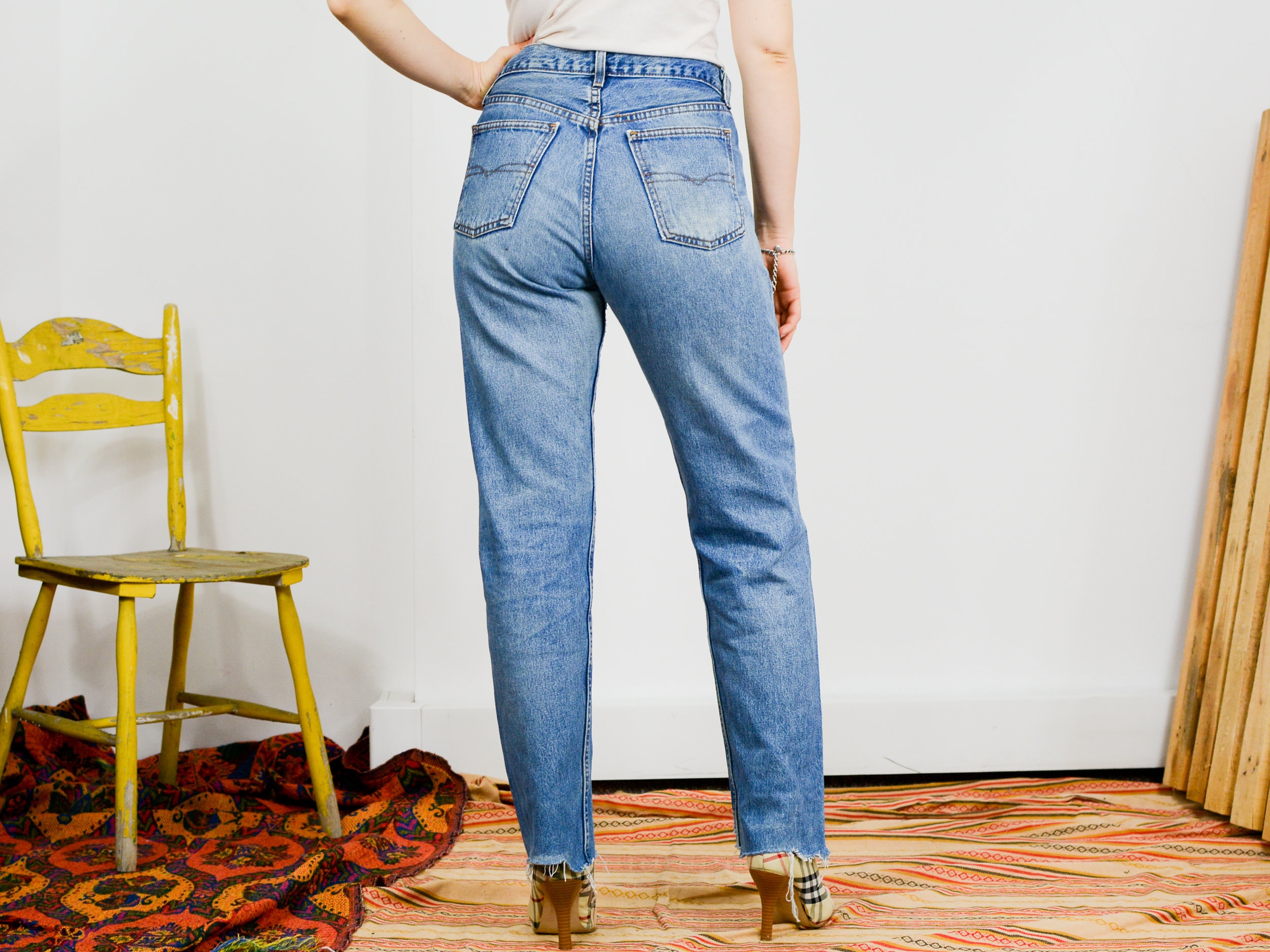 90s Vintage Boyfriend Jeans: High Waist Cut off Denim, L/XL - Etsy