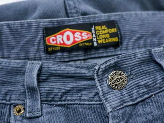 CROSS Corduroy W32 L32 Gray Denim Pants High Waisted Vintage