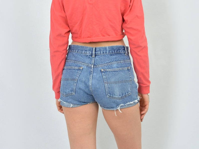 Distressed shorts vintage acid wash cutoffs classic blue cut off jeans High waisted rocker festival women XL image 6