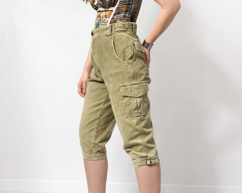 Pantalón capri vintage cargo expedición de pana caqui mujer talla L imagen 4