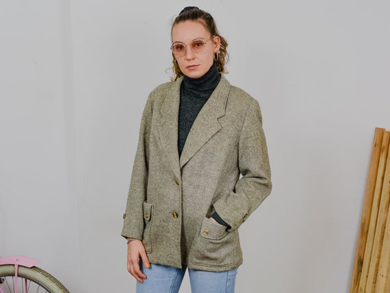 RAVENS Herringbone Short Coat Vintage 90 s Spring Autumn Retro
