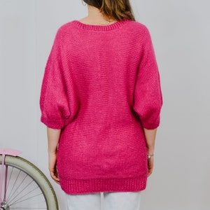 Butterfly sweater pink vintage 80's raspberry retro reglan slleve 3/4 pullover oversized one size L-XXL image 6
