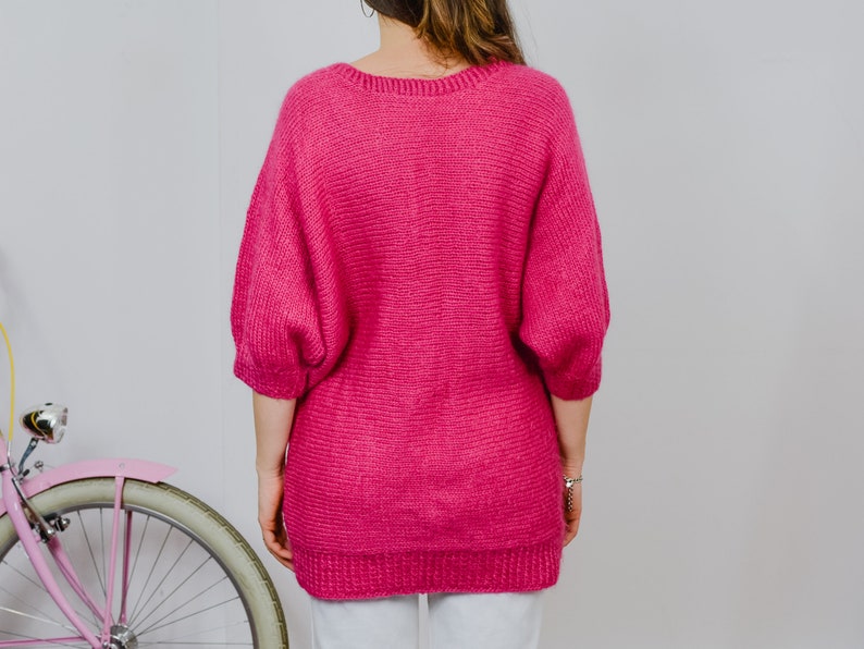 Butterfly sweater pink vintage 80's raspberry retro reglan slleve 3/4 pullover oversized one size L-XXL image 6