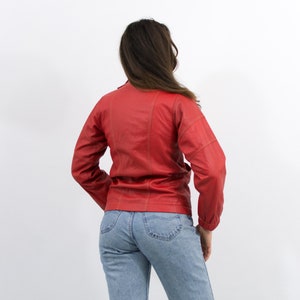 Red leather jacket vintage biker women size M image 8