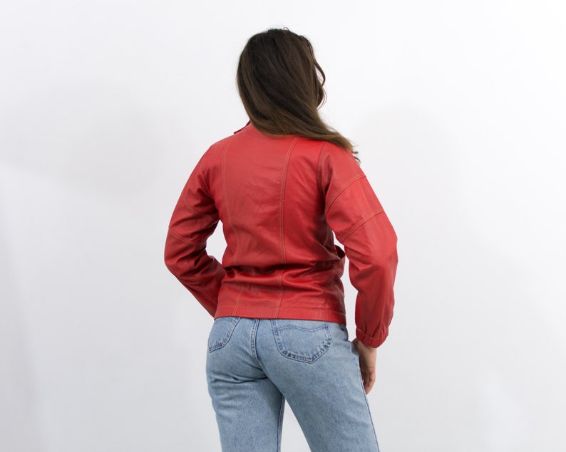 Red leather jacket vintage biker women size M image 8