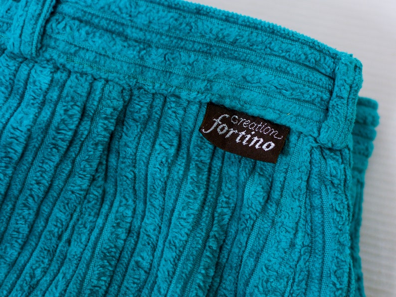 Turquoise corduroy pants W27 L27 mom pants blue vintage 90/'s high waist relaxed fit trousers tapered leg women SM