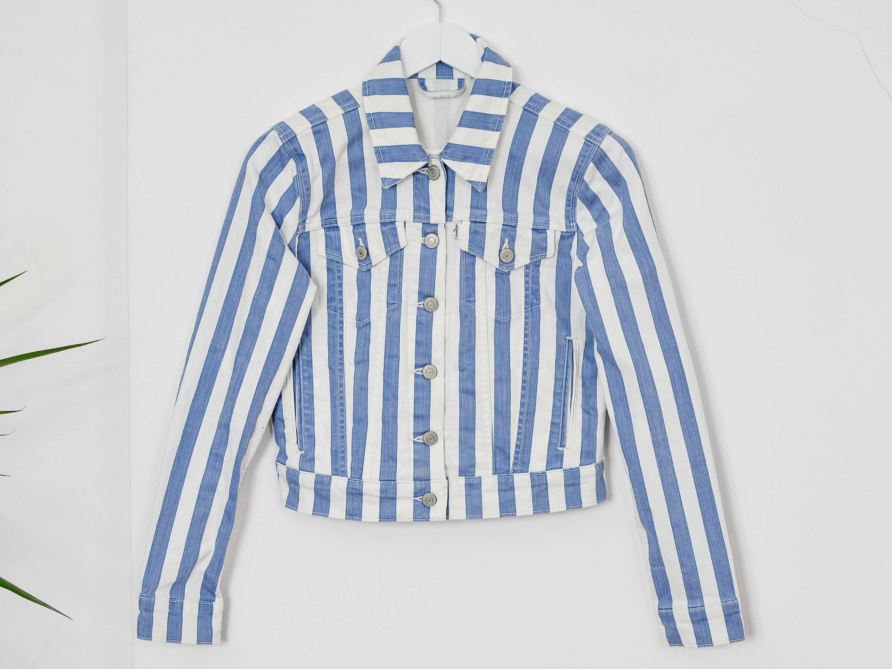 Striped Levi's Jacket Blue White Stripes Denim Cropped - Etsy