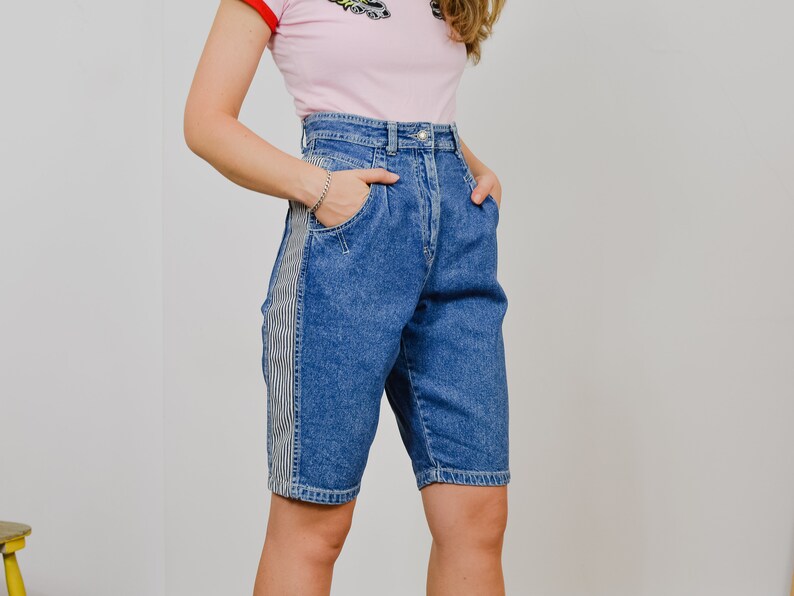 MEXX shorts 90/'s W29 mom jeans vintage striped super high waist jeans blue jeans rocker women ML