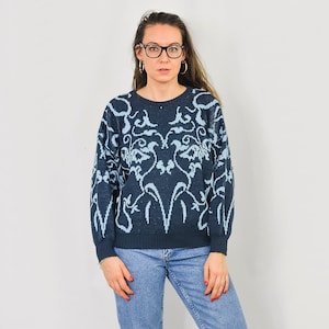 Blue sweater Vintage abstract pattern pullover 80s/90s M Medium image 1