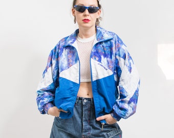 Patrick track jacket Vintage 90's printed windbreaker oversized women size L