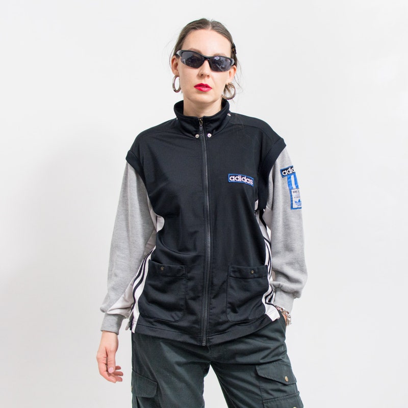 Adidas Unisex Track Top Tracksuit Full Zip Black UK 2XL Vintage