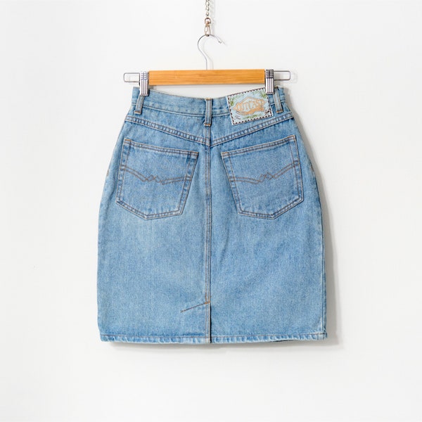 Vintage 90s mini denim skirt pencil blue jean women size XS/S