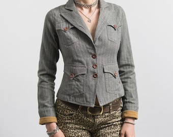 Veste vintage ajustée en coton à chevrons de l'an 2000 S