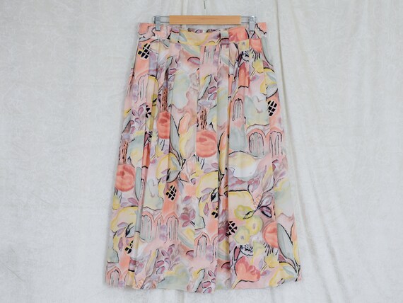 Viscose skirt pleated W33 vintage fruits floral p… - image 6