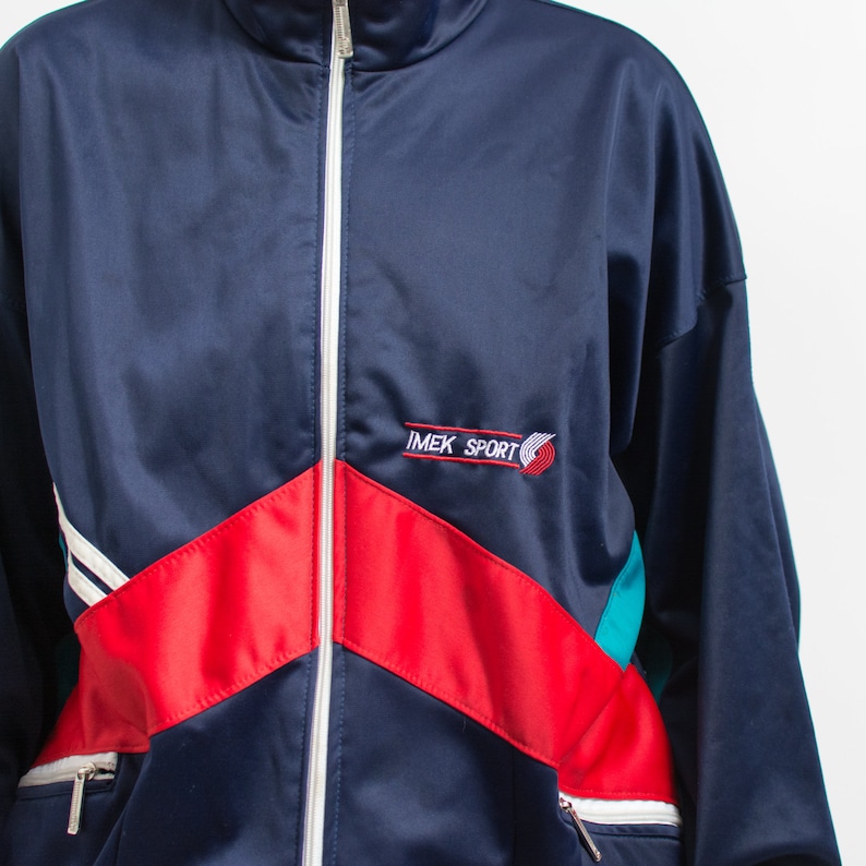 Oversized track jacket Vintage 90's multi color block tracksuit top women size XL image 4