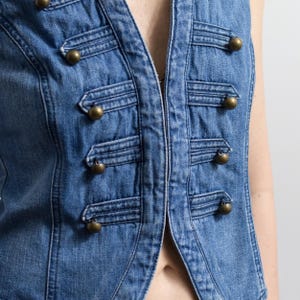 Y2K Denim Military Vest Fitted Button Napoleonic S/M image 3