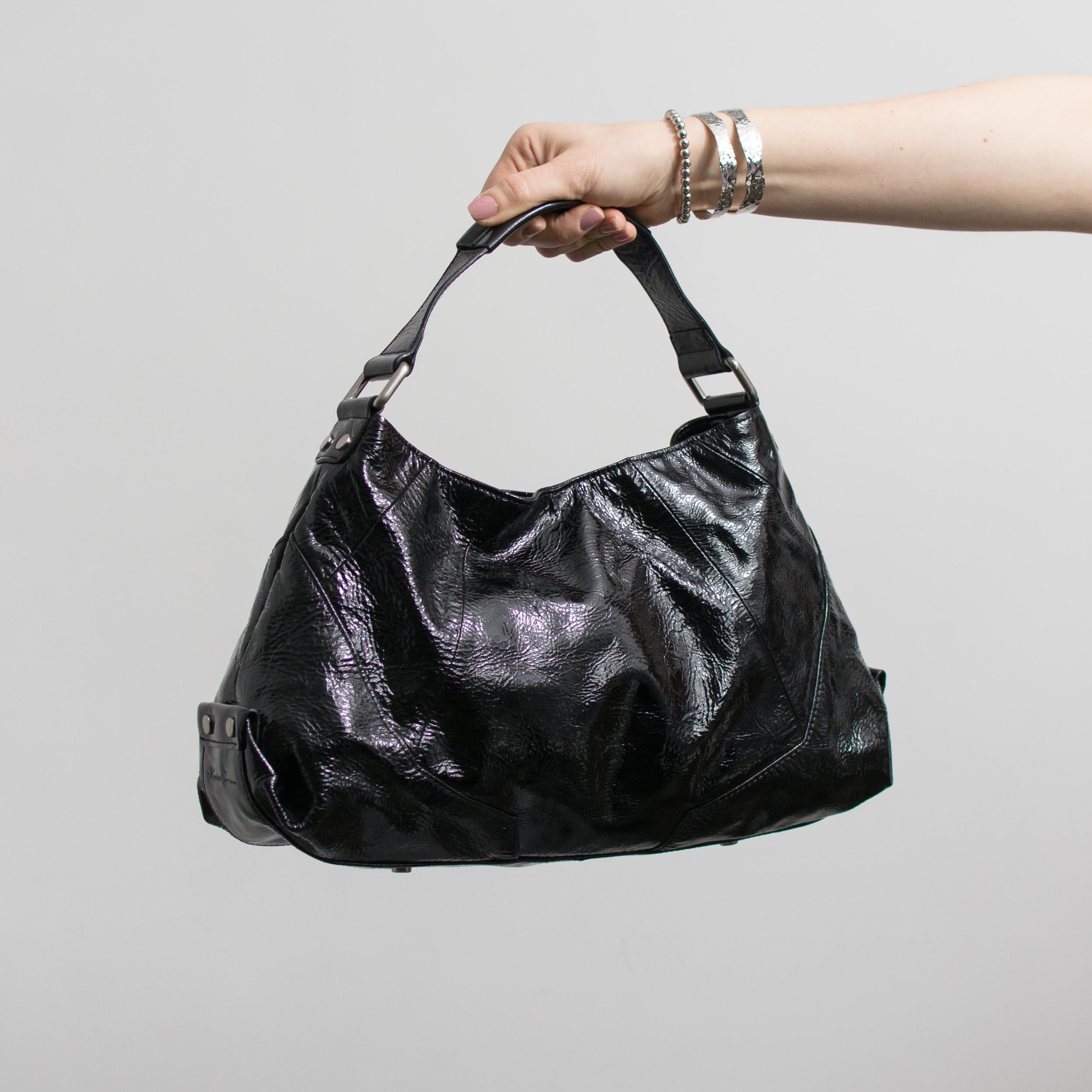 Black Leather Kenneth Cole Handbag Hobo Bag Y2K Glossy - Etsy