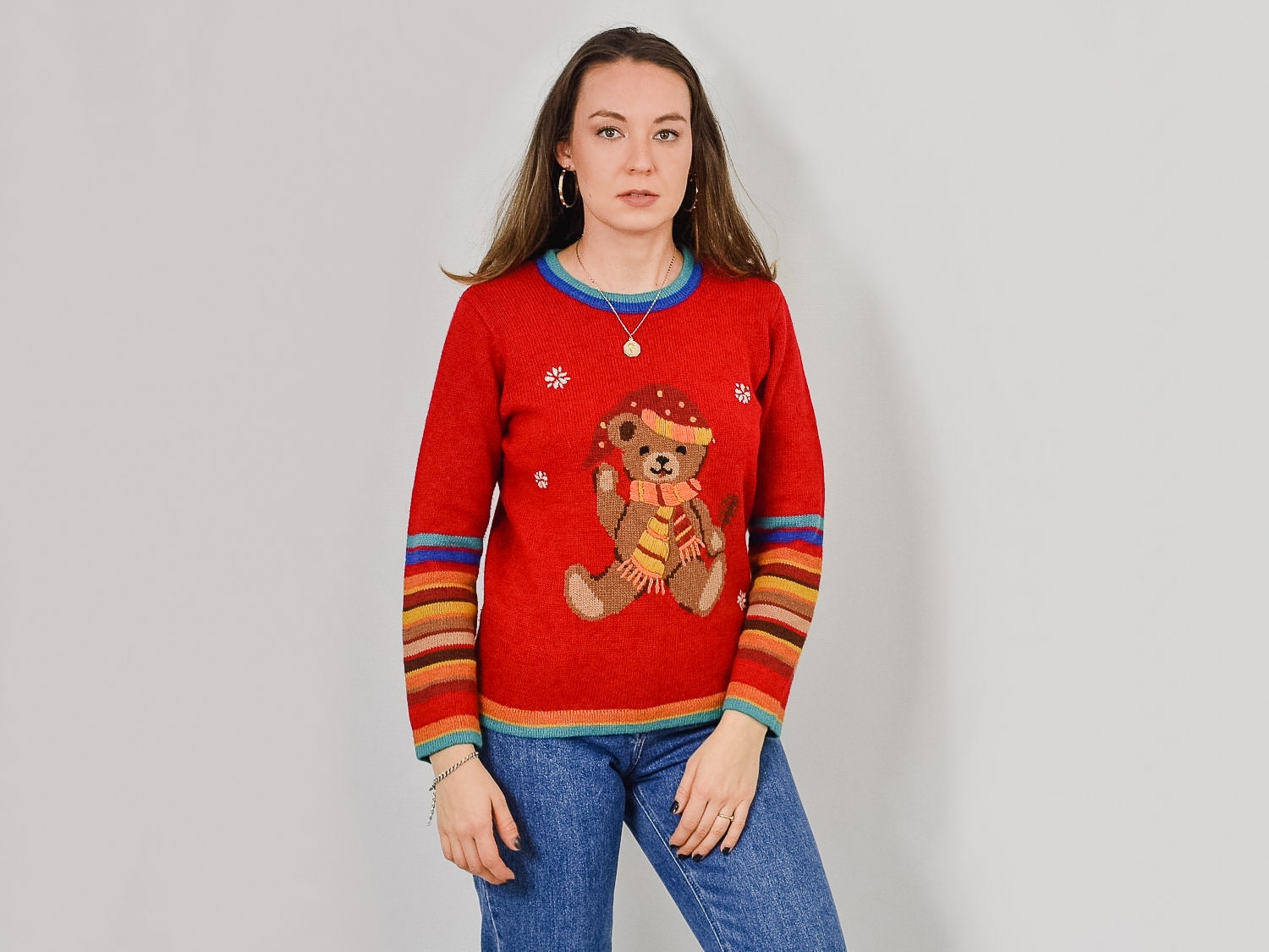 Teddy Bear Sweater Vintage Red Pullover 
