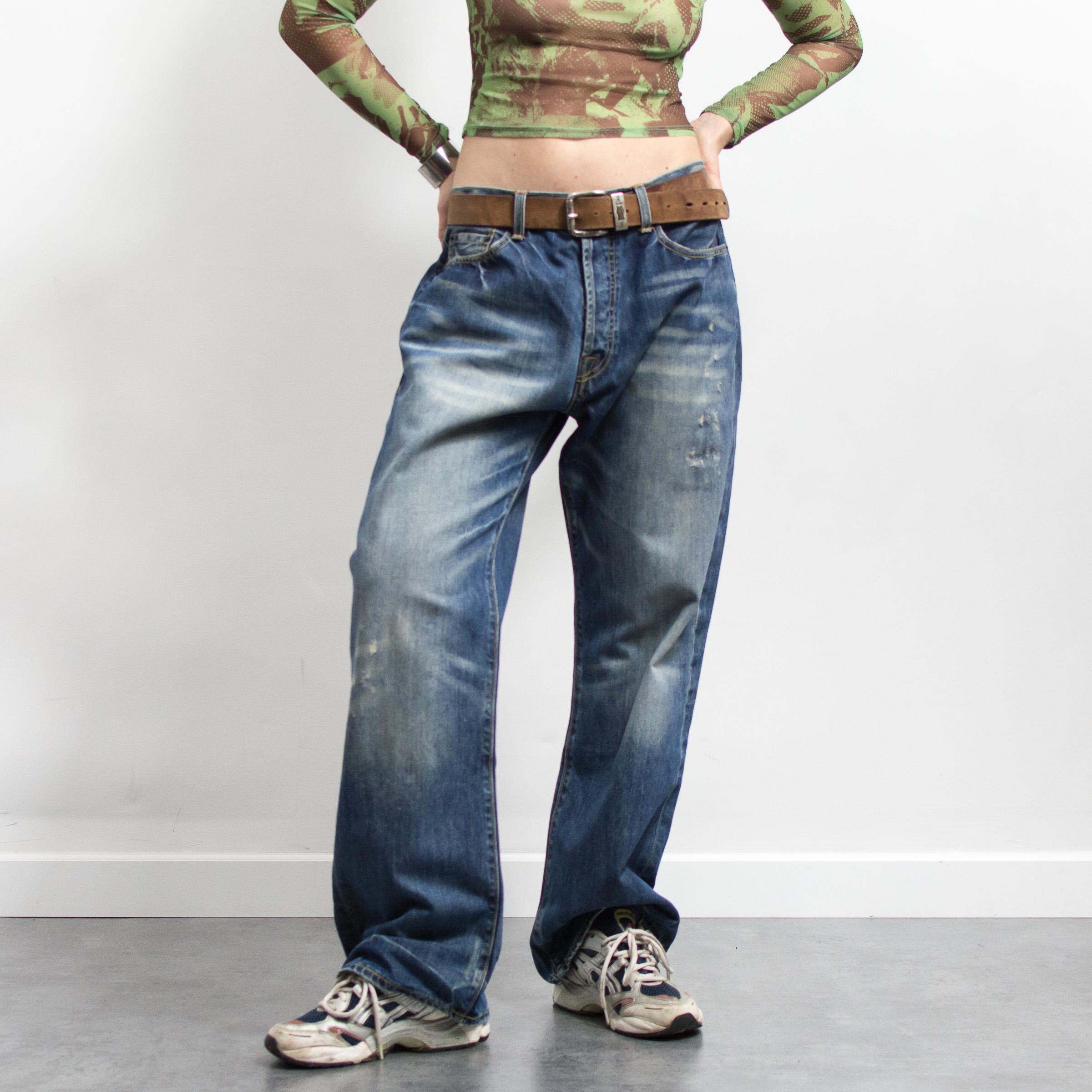 Ed Hardy Y2K Jeans Christian Audigier Distressed Wide Leg W34 L30