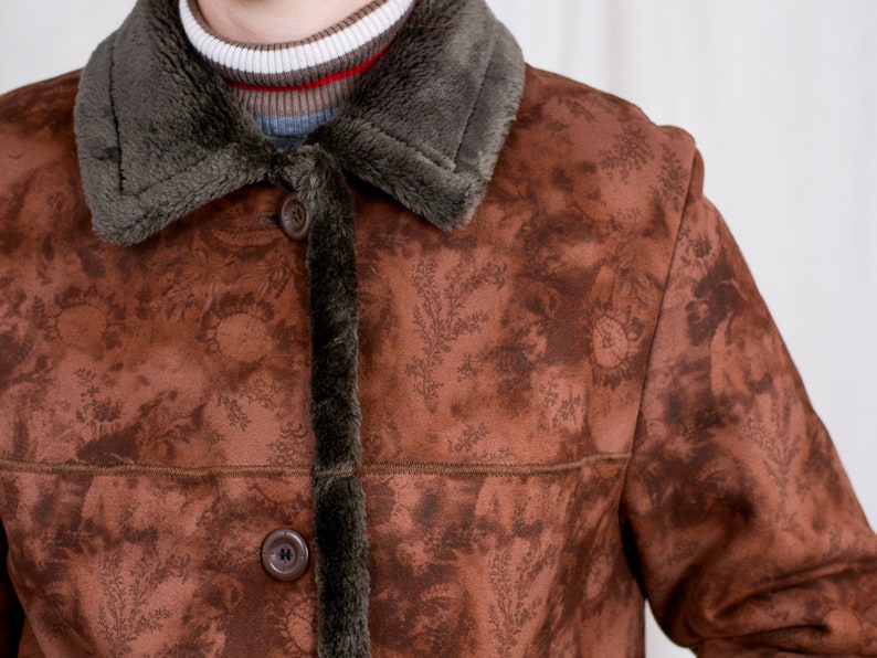 Faux Wildleder Jacke gefälschte Pelz gedruckt Bronze Vintage künstliche XL Bild 4