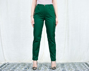 Green pants vintage military trousers cargo high waist tapered leg M Medium