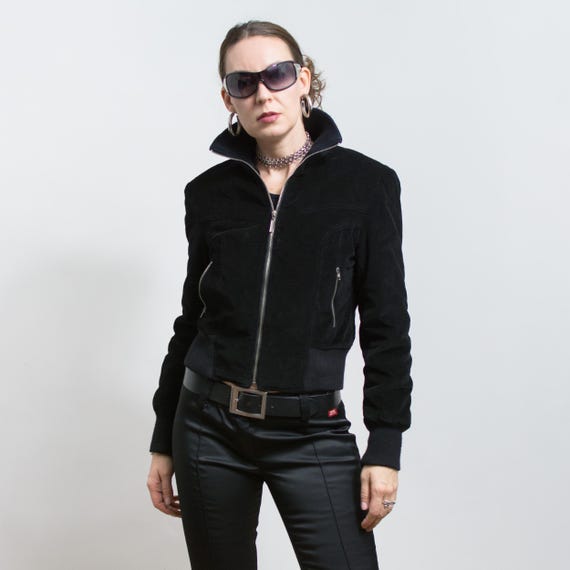 Black Corduroy Jacket Vintage Y2K Boxy Cropped Fit M