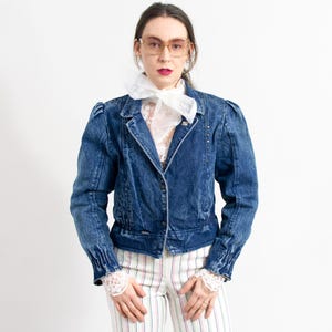 Vintage 80s Retro Denim Jacket | cropped retro stonewashed jean | women&#39;s size L