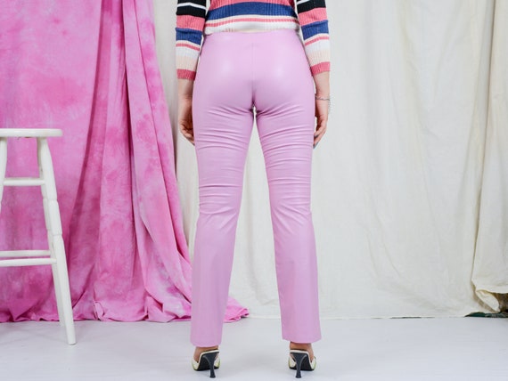 Faux leather pants W28 pink straight leg trousers… - image 8