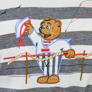 Striped T-shirt vintage 90's teddy patched short sleeve M Medium image 2