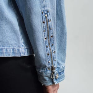 Vintage 90s Denim Jacket Studded Oversize Blue Zip Detail image 6