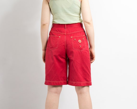 Vintage 80's denim shorts red golden spikes high … - image 5