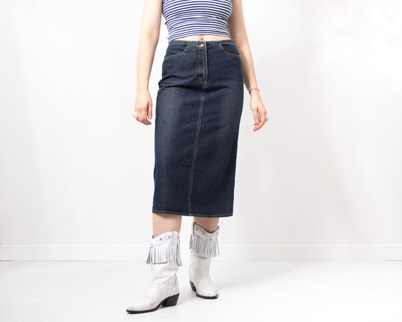 Vintage Y2K midi denim skirt women size M/L image 5